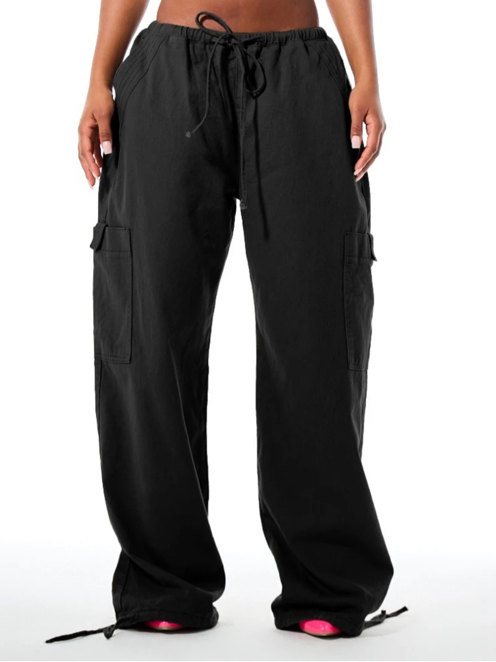 Black Cargo Drawstring Pants
